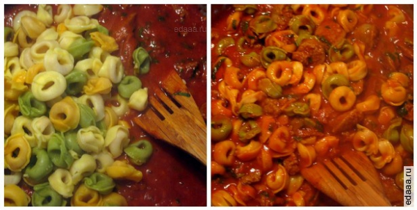 Итальянские колбаски и тортеллини в томатно-винном соусе Марсала