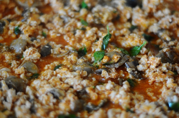 Лазанья с куриным фаршем и грибами